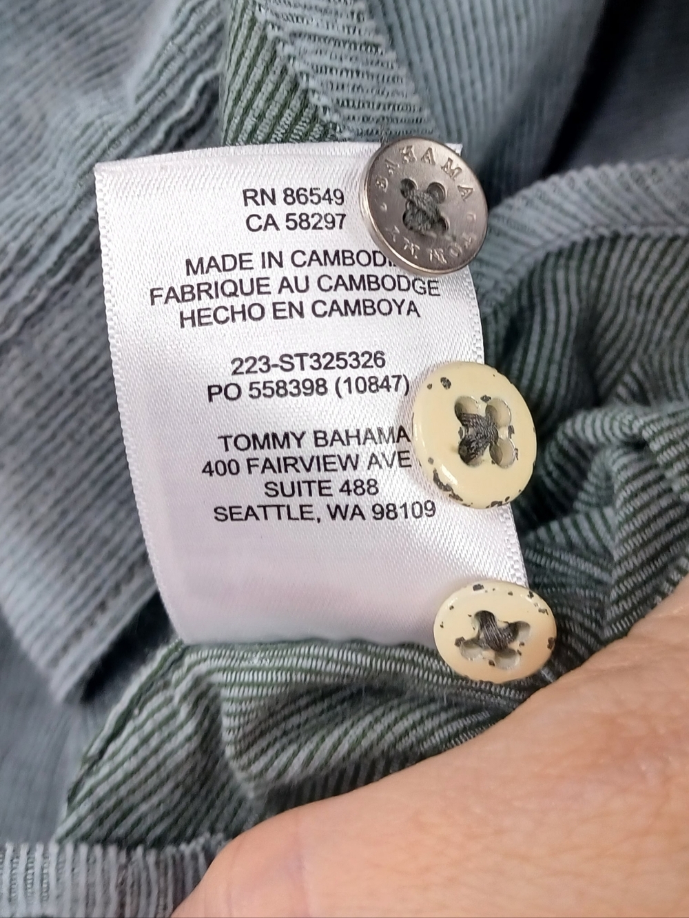 Tommy Bahama Corduroy Button Up Shirt Med Cotton Green Coastal Resort Coastline - Picture 11 of 15